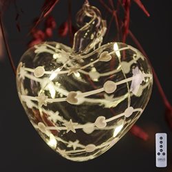 Sweet Christmas glas hjerte - Ø8 cm. med 5 LED